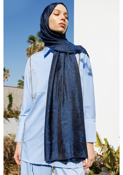 Vera Desen Shine Line Şal Siyah-Indigo