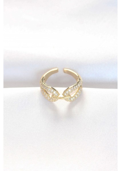 Zirkon Taşlı Gold Renk Ayarlanabilir Yüzük - TJ-BYK3109