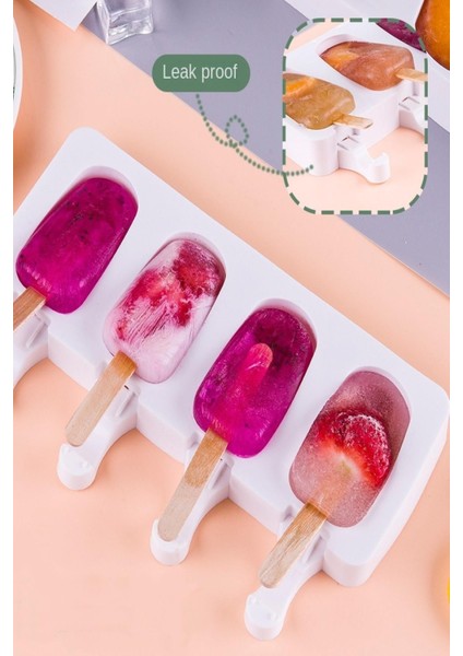 Pratik 4'lü Silikon Dondurma Kalıbı Meybuz ve Buz Kalıbı Gri