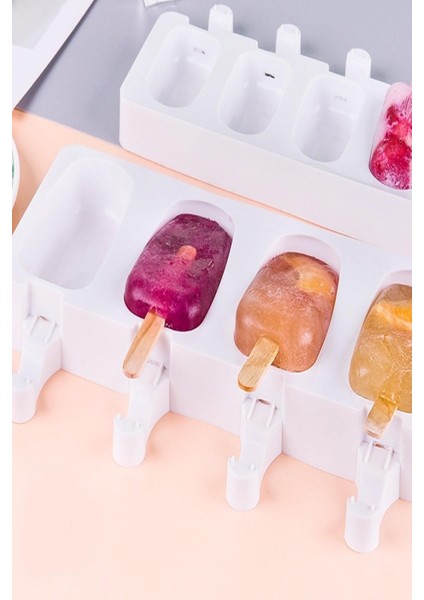 Pratik 4'lü Silikon Dondurma Kalıbı Meybuz ve Buz Kalıbı Gri fırsatları