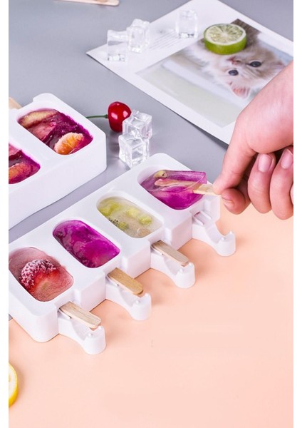 Pratik 4'lü Silikon Dondurma Kalıbı Meybuz ve Buz Kalıbı Gri indirimleri