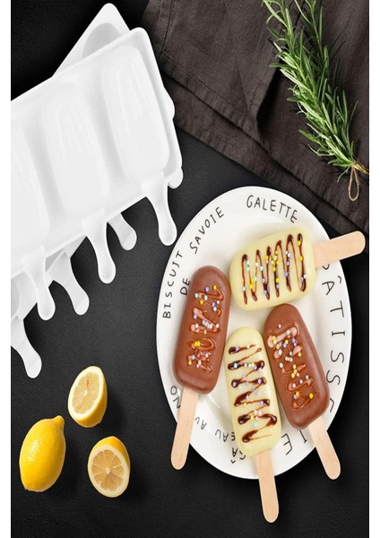 Pratik 4'lü Silikon Dondurma Kalıbı Meybuz ve Buz Kalıbı Gri