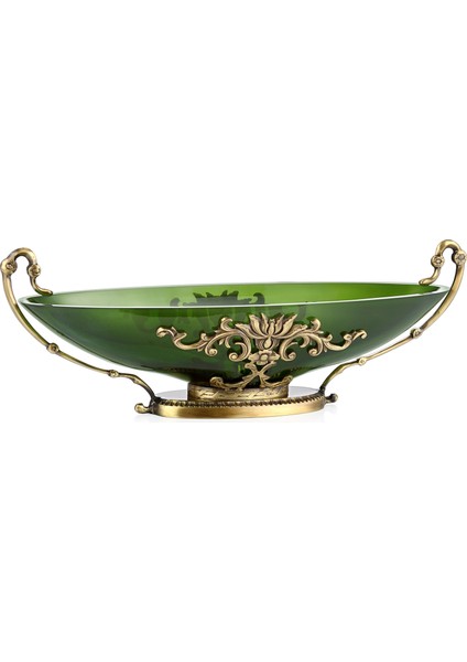 Antik 22,5 cm Dekoratif Oval Yeşil Cam Gondol 9-03010006