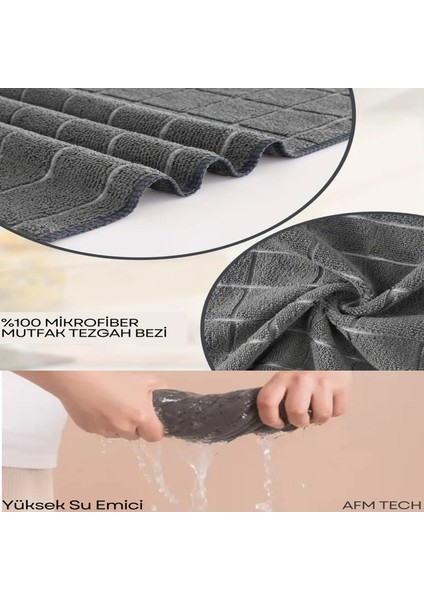 ( 3 Adet ) Mikrofiber Gri Kareli Temizlik Bezi | Cam, Mutfak, Banyo, Araba 40*40CM Leke-Koku Yapmaz fırsatları