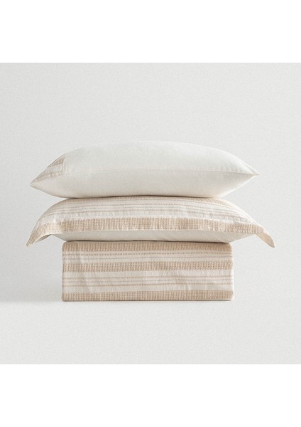 Ikra Çift Kişilik Nevresim Takımı Organik Pamuk Dokuma Krem-Bej 200 x 220 cm