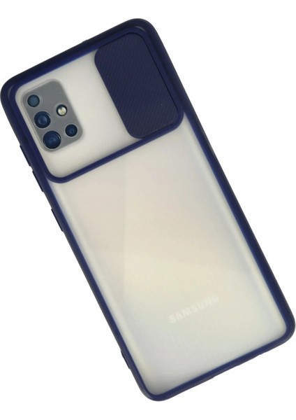 Samsung Galaxy A71 Kılıf Palm Buzlu Kamera Sürgülü Silikon - Lacivert - NEONX7306-4078