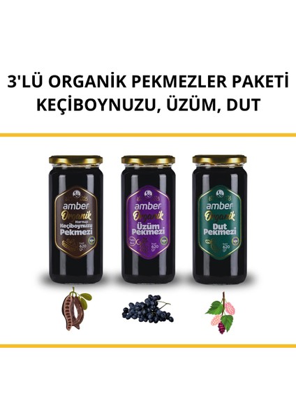 Dr. fuat Balcı 3'lü Organik Pekmezler Paketi Keçiboynuzu 620 Gr, Dut 620 gr ve Üzüm 620 gr