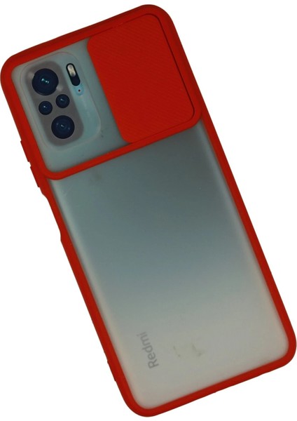 Xiaomi Redmi Note 10 Kılıf Palm Buzlu Kamera Sürgülü Silikon - Kırmızı - NEONX2706-2608 modelleri