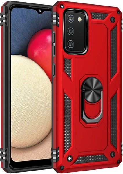 Samsung Galaxy A03S Kılıf Sofya Yüzüklü Silikon Kapak - Kırmızı - NEONX4830-5136