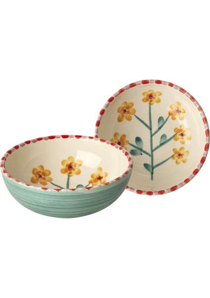 El Yapımı Seramik Kase - Sarı Çiçek