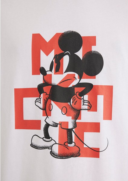 Mickey Mouse Baskılı Beyaz Tişört 0612561-620
