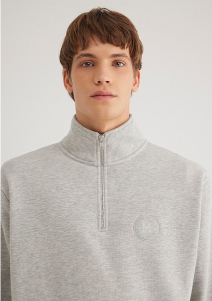 Mavi Patch Logo Yarı Fermuarlı Gri Sweatshirt 0S10307-80196