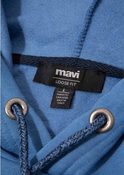 Mavi Logo Nakışlı Kapüşonlu Mavi Sweatshirt 065809-70872