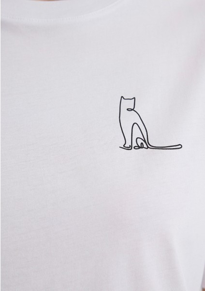 Kedi Baskılı Beyaz Tişört 1612298-620