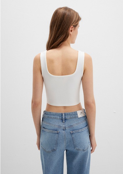 Kare Yaka Beyaz Crop Top 1612657-70057