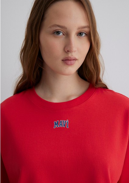 Mavi Logo Baskılı Kırmızı Crop Tişört 1611585-71083
