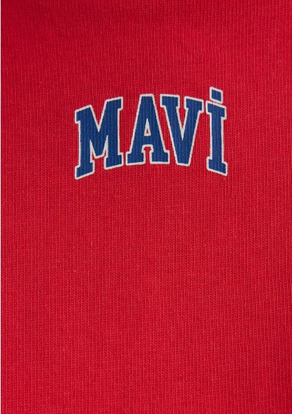 Mavi Logo Baskılı Kırmızı Crop Tişört 1611585-71083