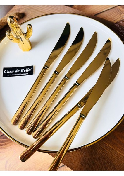 6 Kişilik Altın Renkli Tatlı Bıçağı, Şık ve Zarif Tasarım
