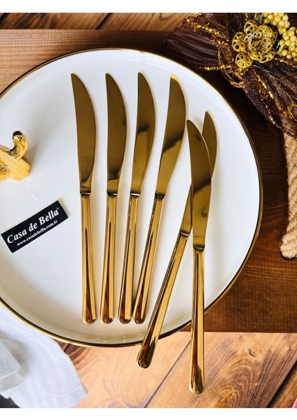 6 Kişilik Altın Renkli Tatlı Bıçağı, Şık ve Zarif Tasarım fiyatları