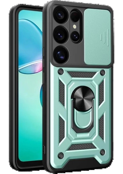 Samsung Galaxy S25 Ultra Kılıf Pars Lens Yüzüklü Silikon - Yeşil - NEONX7596-1158
