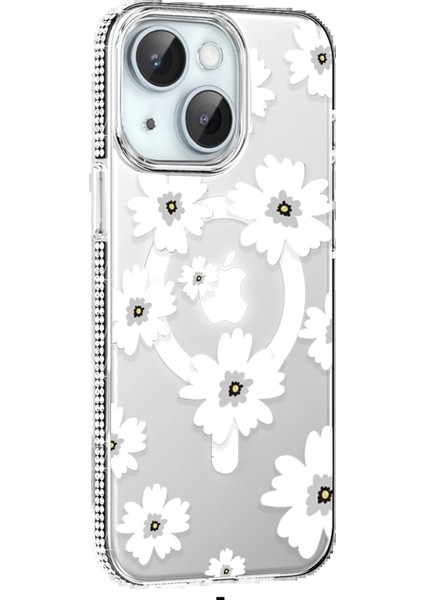 Apple iPhone 14 Floral Magsafe Kapak - Beyaz - NEONX5608-1708