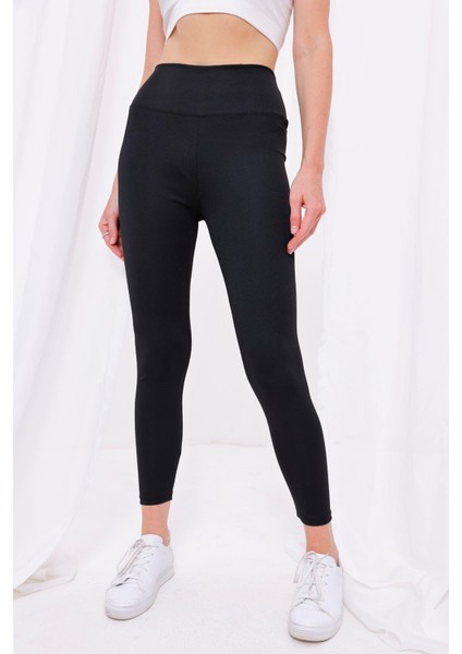 Kadın Siyah Toparlayıcı Yüksek Bel Kadın Günlük ve Spor Tayt fırsatları