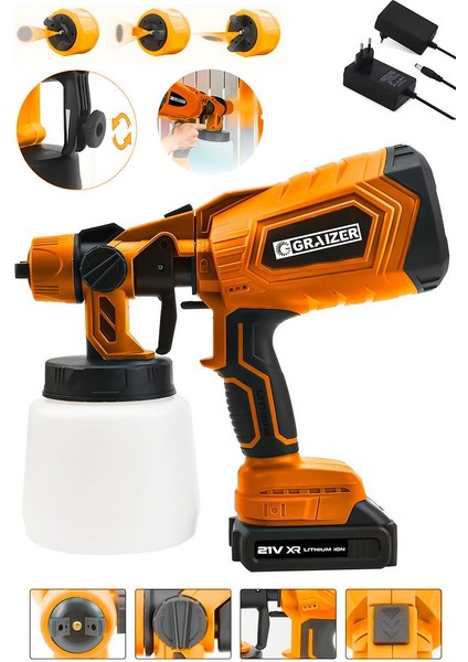Powerforge 21V Çift Akülü 300 mm Vernik Sprey Boya Püskürtme Makinesi-Turuncu fiyatları