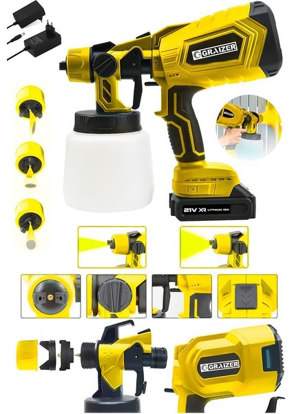 Powerforge 21V Çift Akülü 300 mm Vernik Sprey Boya Püskürtme Makinesi-Sarı