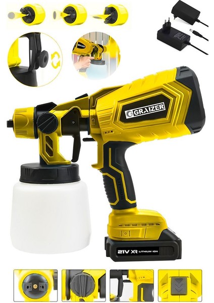 Powerforge 21V Çift Akülü 300 mm Vernik Sprey Boya Püskürtme Makinesi-Sarı fiyatları