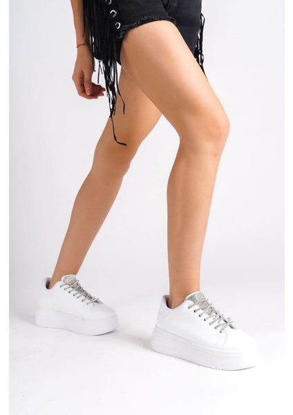 Serena Bağcıklı Ortopedik Taban Taşlı Kadın Sneaker Ayakkabı Bt Beyaz fırsatları