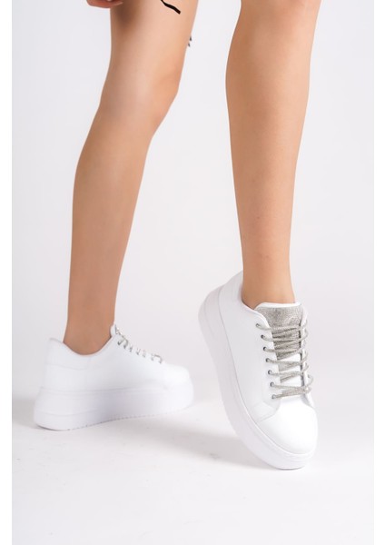 Serena Bağcıklı Ortopedik Taban Taşlı Kadın Sneaker Ayakkabı Bt Beyaz indirimleri