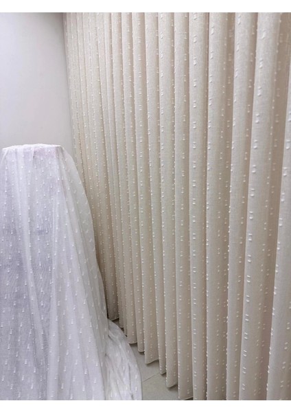 Nivemeshome Florida Keten Görünümlü Şampanya Renkli Bohem Tarz Ponpon 1/3 Sık Pileli Tül Perde Apm fiyatları