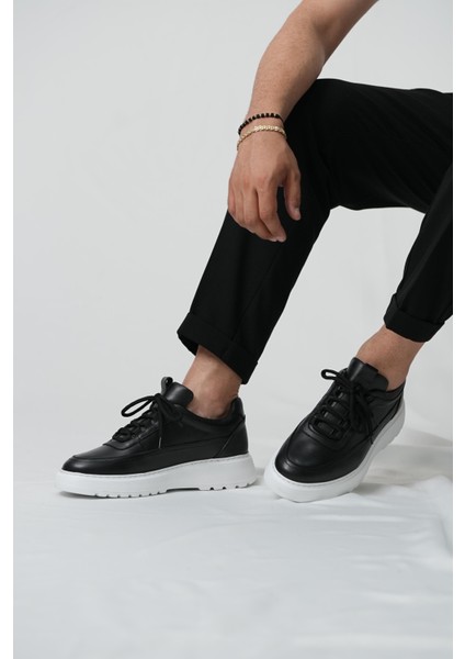 Drew Model Hakiki Deri El Yapımı Erkek Siyah Sneakers Ayakkabı