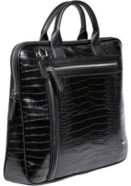 -245 Kroko Siyah Leptop Evrak Çantası Omuzdan Askılı 39X30X5 cm