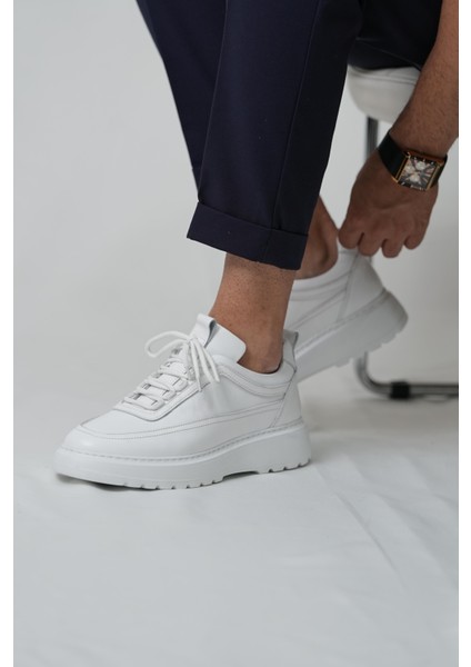 Drew Model Hakiki Deri El Yapımı Erkek Beyaz Sneakers Ayakkabı
