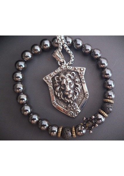 Ikili Ürün Fırsatı Hematit Taşlı Kral Kolye ve Aslan Kolye fiyatları