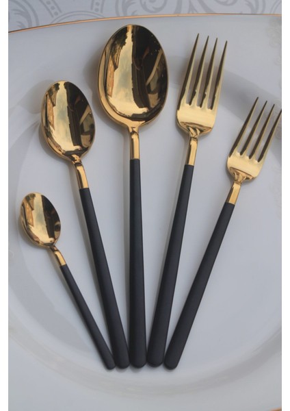 6'lı Titanyum Gold Siyah Yemek Bıçak Seti, Şık ve Dayanıklı Mutfak Araçları