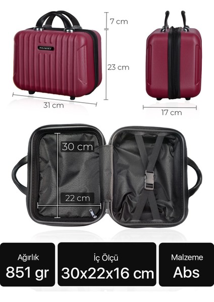 Şık Vişne Renkli Makyaj Çantası ve El Valizi, Dayanıklı ve Kullanışlı Tasarım