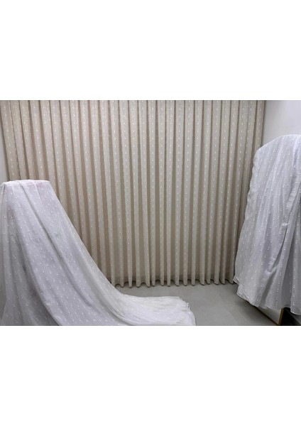 Nivemeshome Florida Keten Görünümlü Şampanya Renkli Bohem Tarz Ponpon 1/3 Sık Pileli Tül Perde Apm modelleri