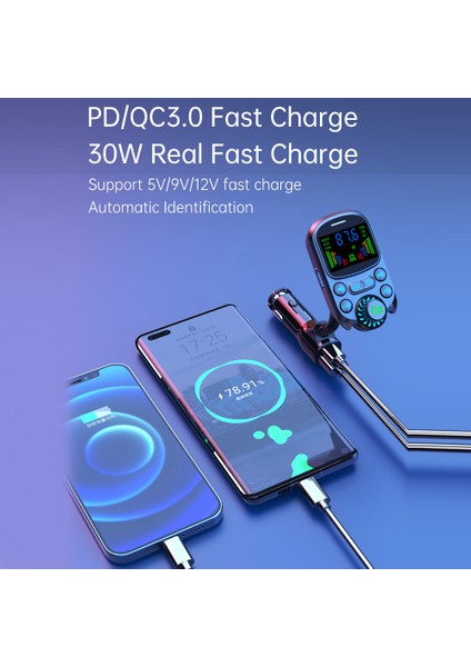 Araba Bt Mp3 Çalar Fm Verici Pd + Qc3. 0 Araç Şarj Adaptörü ile 2 Inç OLED Ekran Destek Eller-Serbest Arama U-Disk / Tf Kart Oynatma Ses Asistanı Tiz / Bas Ayarlanabilir Gerilim Ekran (Yurt Dışından)
