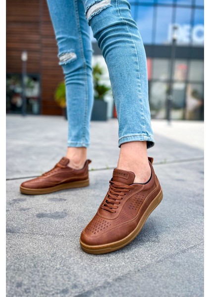 J157 Retro Ortopedik Taban Günlük Cilt Erkek Sneaker Spor Ayakkabı Ctt Taba