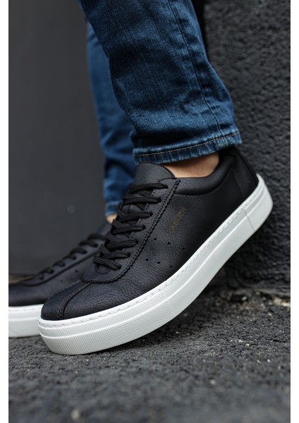 J163 Ortopedik Taban Günlük Cilt Erkek Sneaker Spor Ayakkabı Cbt Siyah