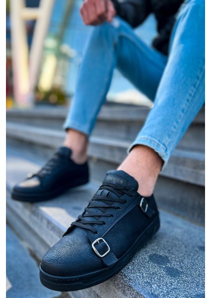 J191 Side Buckle Ortopedik Taban Günlük Cilt Erkek Sneaker Spor Ayakkabı Cst Siyah fiyatları