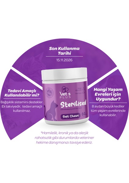 Sterilised Çiğnenebilir Tablet 60'lı (Kısır Kediler için Yaban Mersinli Urinary Destek) fiyatları