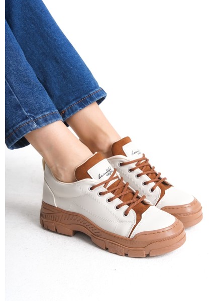 Vıvıenne Bağcıklı Ortopedik Taban Cilt Kadın Sneaker Ayakkabı Tt Krem fiyatları