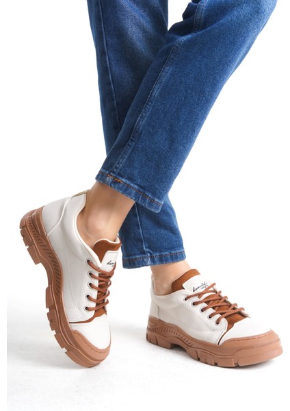 Vıvıenne Bağcıklı Ortopedik Taban Cilt Kadın Sneaker Ayakkabı Tt Krem modelleri