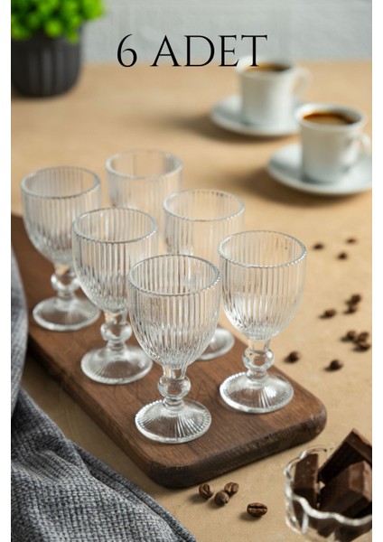 6 Parça Kristal Cam Kahve Yanı Bardağı, Zarif ve Şık 75 ml Set