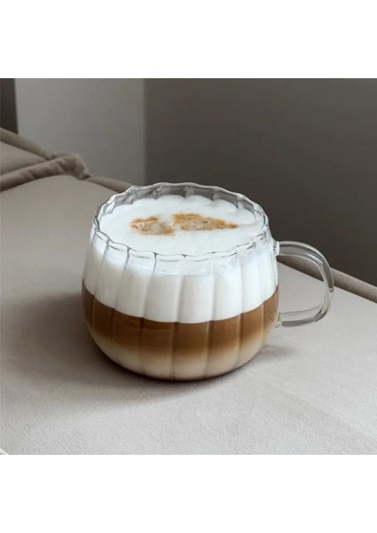 4'lü 400 ml Çizgili Cam Kupa Seti, Çay ve Kahve Için Şık Tasarım