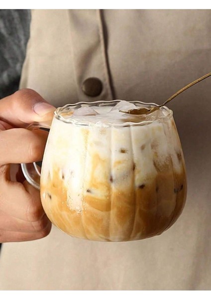 4'lü 400 ml Çizgili Cam Kupa Seti, Çay ve Kahve Için Şık Tasarım