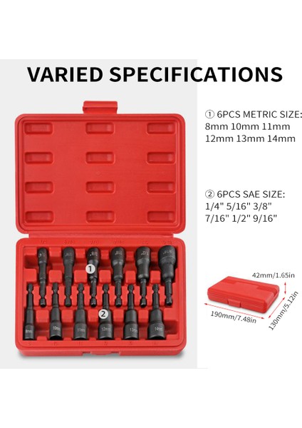 12-Pack Manyetik Somun Anahtarı Seti, Krom Vanadyum Çelik Darbe Gücü Altıgen Somun Anahtarı Matkap Ucu Ana Kiti, Sae ve Metrik Boyut, 1/4 Inç Hızlı Değişim (Yurt Dışından) fırsatları